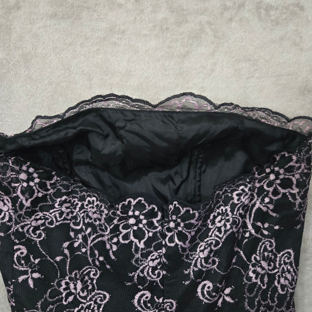Dessy Collection‎ Black Pink Lace Strapless Prom Dress 10 Fairy Goth Y2K Sheer - Picture 10 of 13